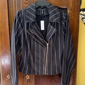 White House Black Market Black Washed Stripe Moto Jacket